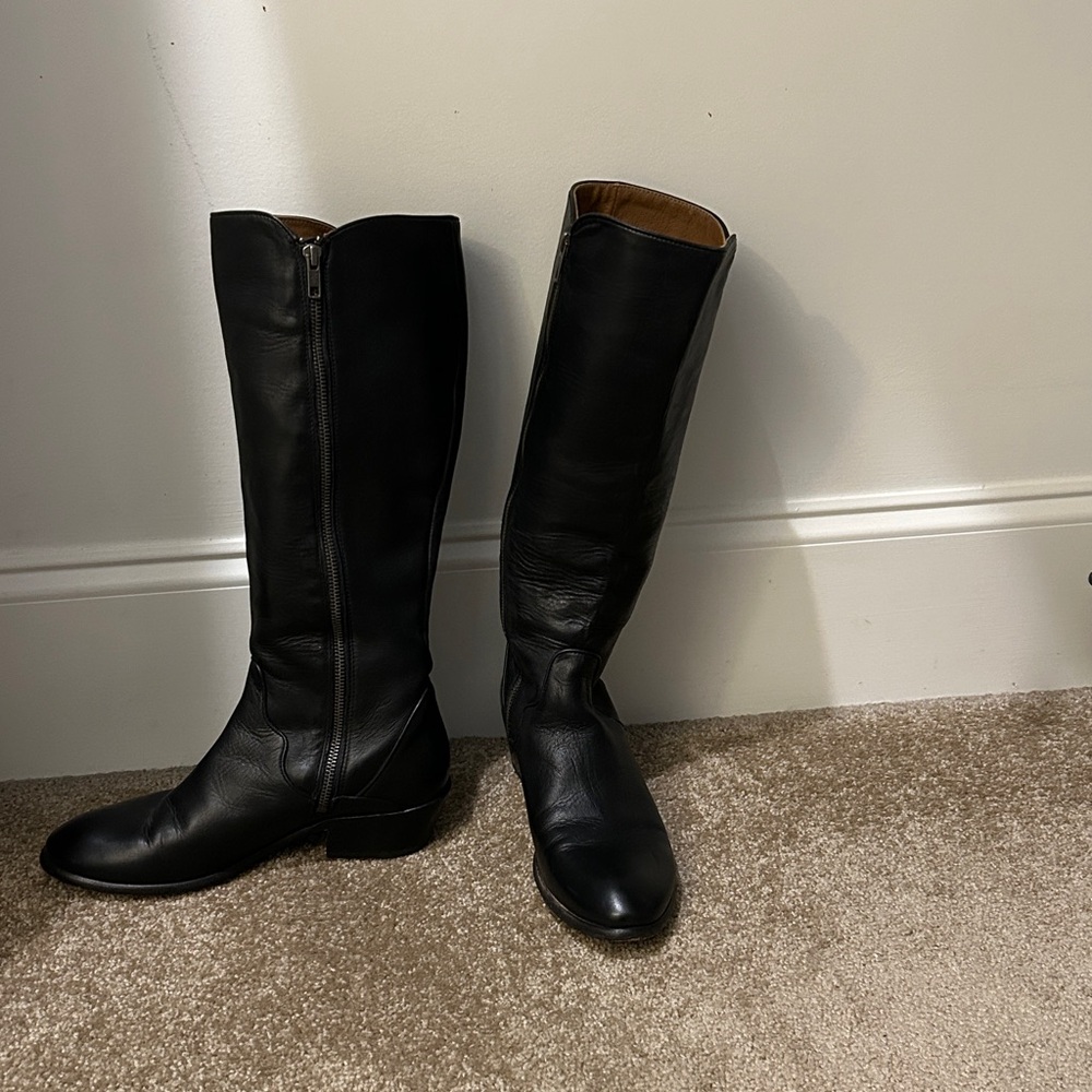 Frye Tall Boots Carson Piping Black Leather
